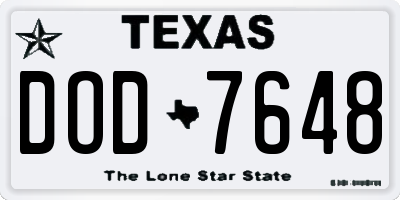 TX license plate DOD7648