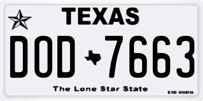 TX license plate DOD7663