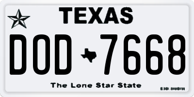 TX license plate DOD7668