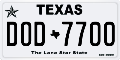 TX license plate DOD7700