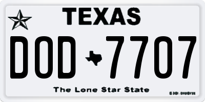 TX license plate DOD7707