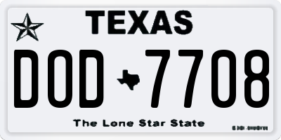 TX license plate DOD7708