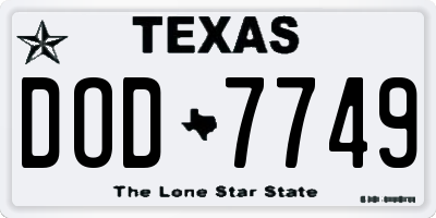 TX license plate DOD7749