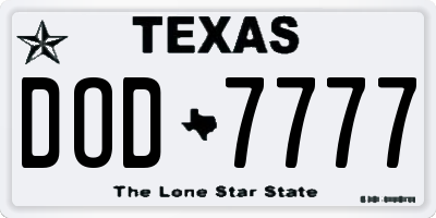 TX license plate DOD7777