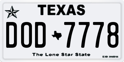 TX license plate DOD7778