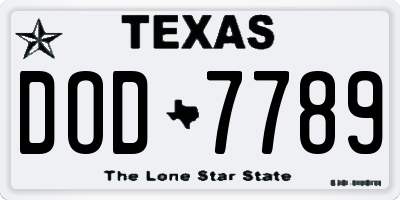 TX license plate DOD7789