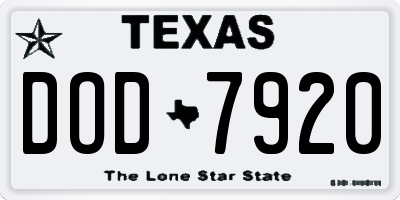 TX license plate DOD7920