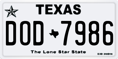 TX license plate DOD7986
