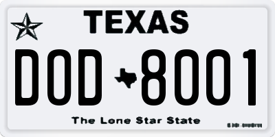 TX license plate DOD8001