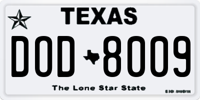 TX license plate DOD8009