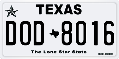 TX license plate DOD8016