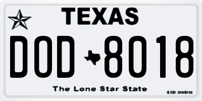 TX license plate DOD8018