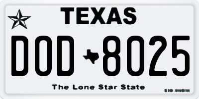 TX license plate DOD8025