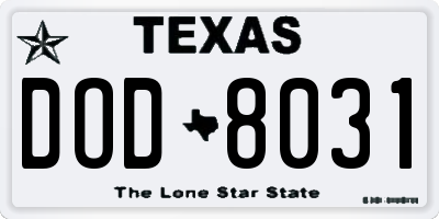 TX license plate DOD8031
