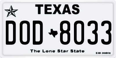 TX license plate DOD8033