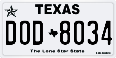 TX license plate DOD8034
