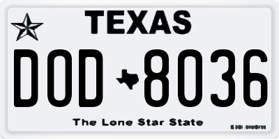 TX license plate DOD8036
