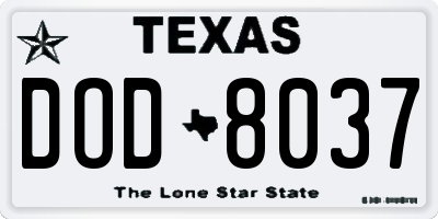 TX license plate DOD8037