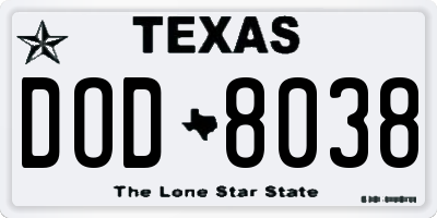TX license plate DOD8038