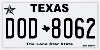 TX license plate DOD8062