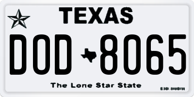 TX license plate DOD8065