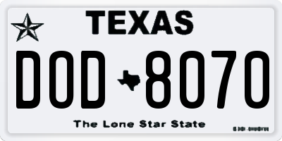 TX license plate DOD8070