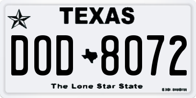 TX license plate DOD8072