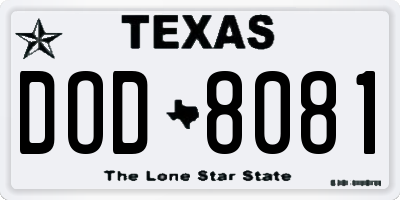 TX license plate DOD8081