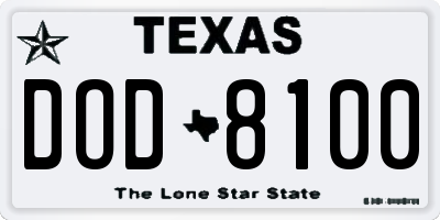 TX license plate DOD8100