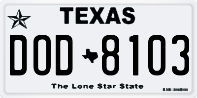 TX license plate DOD8103