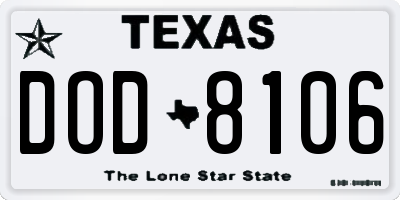 TX license plate DOD8106