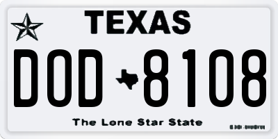 TX license plate DOD8108