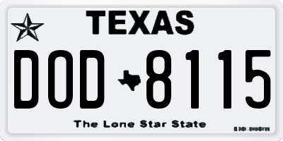 TX license plate DOD8115