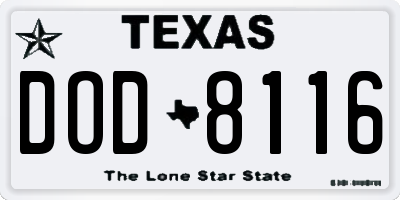 TX license plate DOD8116