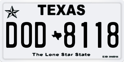 TX license plate DOD8118