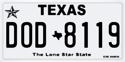 TX license plate DOD8119