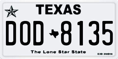 TX license plate DOD8135