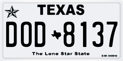 TX license plate DOD8137