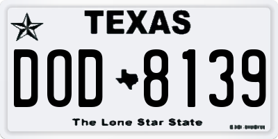 TX license plate DOD8139