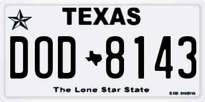 TX license plate DOD8143