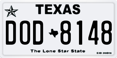 TX license plate DOD8148