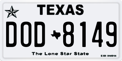 TX license plate DOD8149