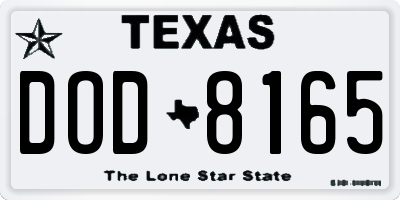 TX license plate DOD8165