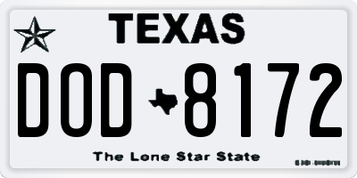 TX license plate DOD8172