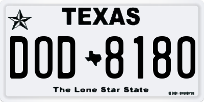 TX license plate DOD8180