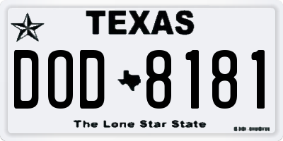 TX license plate DOD8181