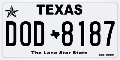 TX license plate DOD8187