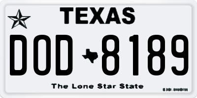 TX license plate DOD8189