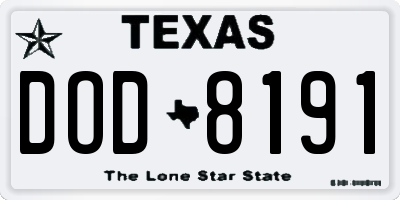 TX license plate DOD8191