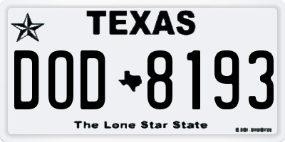 TX license plate DOD8193